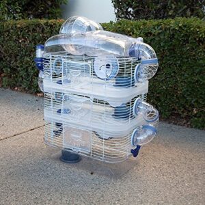 acrylic clear 3-floor levels habitat hamster home rodent gerbil mouse mice cage with large 6" diameter running ball on top (blue)