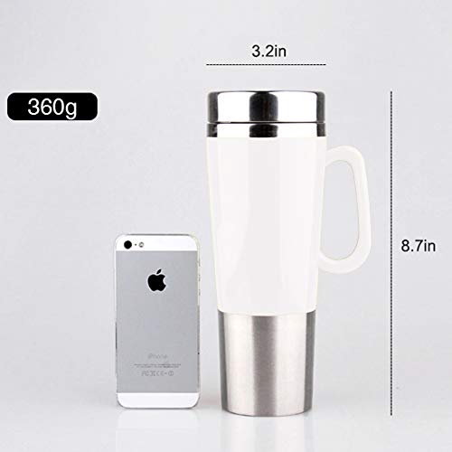 400ml Vacuum Insulated Stainless Steel Travel Mug Car Cup with charger car Boiling Mug Electric Kettle Boiling Vehicle Thermos with DC12V Heating Cup (white)