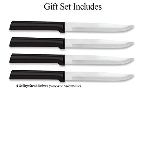 Rada Cutlery 4-Piece Utility Knife Set Steak Knives Stainless Steel Resin, Black Handle