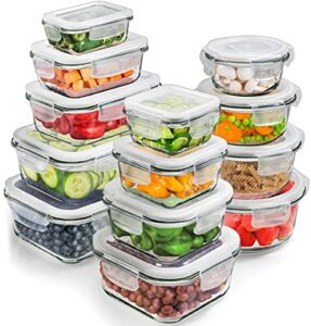 prepnaturals 13-pack glass meal prep air tight containers with custom fit lids - glass food storage containers - microwave, oven and freezer safe
