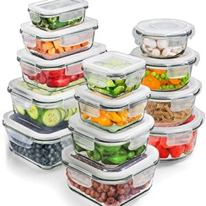 PrepNaturals 13-pack Glass Meal Prep Air Tight Containers with Custom Fit Lids - Glass Food Storage Containers - Microwave, Oven and Freezer Safe