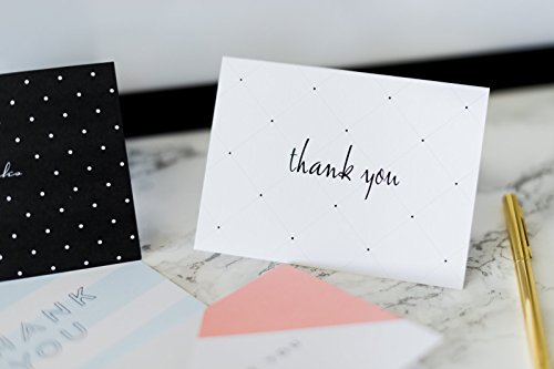 Luxye Chic Modern Thank You Cards, 36 Polka Dot and Stripe Thank You Notes, 6 Assortment of Blank Inside with White Envelopes (Multicolor) (4" x 6" Polka Dot Stripe V2)