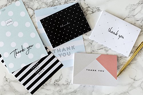 Luxye Chic Modern Thank You Cards, 36 Polka Dot and Stripe Thank You Notes, 6 Assortment of Blank Inside with White Envelopes (Multicolor) (4" x 6" Polka Dot Stripe V2)