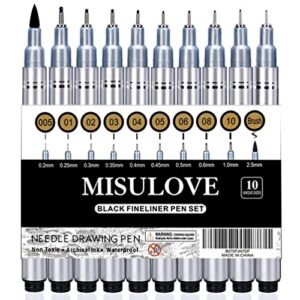 misulove fine point multi-liner pens - 10 pack set, ideal for anime sketching, bible journaling, and fine line drawing for versatile artistic applications