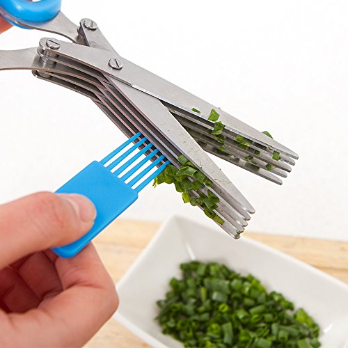 2 Packs Stainless Steel Herb Scissors, SourceTon Multi-purpose Kitchen Shear with 5 Blades and Cleaning Brush, Ergonomic Design Heavy Duty Durable Culinary Cutter with Sharp Blade
