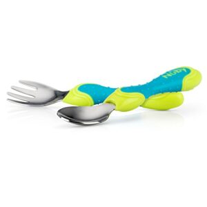Nuby 2 Piece Stainless Steel Utensil, Blue/Green, 2 Count