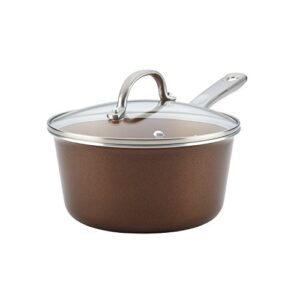 ayesha curry home collection nonstick sauce pan/saucepan with lid, 3 quart, brown