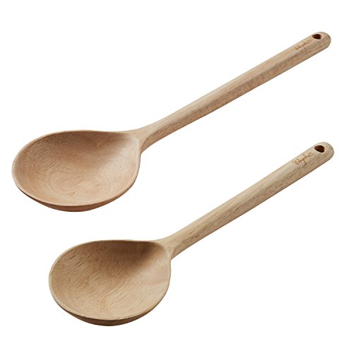 Ayesha Curry Tools and Gadgets Parawood Solid Spoon Set / Cooking Utensils - 12.5 Inch and 10.5 Inch , Brown