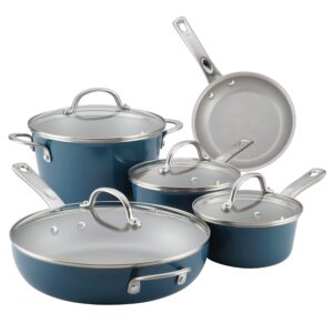 ayesha curry home collection nonstick cookware pots and pans set, 9 piece, twilight teal