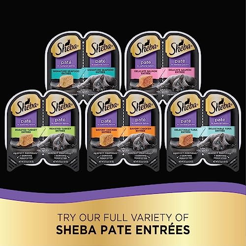 SHEBA PERFECT PORTIONS Paté Adult Wet Cat Food Trays (24 Count, 48 Servings), Signature Seafood Entrée, Easy Peel Twin-Pack Trays