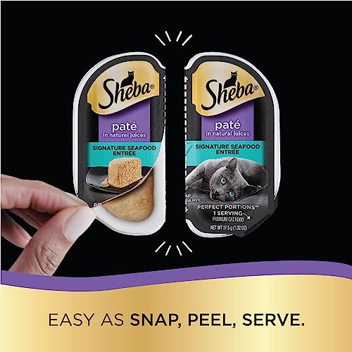 SHEBA PERFECT PORTIONS Paté Adult Wet Cat Food Trays (24 Count, 48 Servings), Signature Seafood Entrée, Easy Peel Twin-Pack Trays