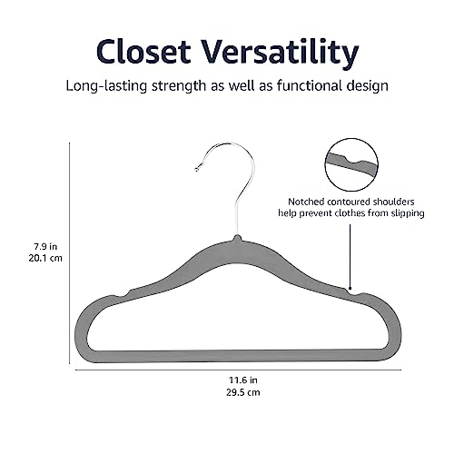 Amazon Basics Kids Velvet, Non-Slip 11.6" Clothes Hangers, Pack of 30, Gray