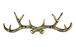 handcrafted model ships rustic gold cast iron antler wall hooks 15" - rustic wall hook - decorative dee