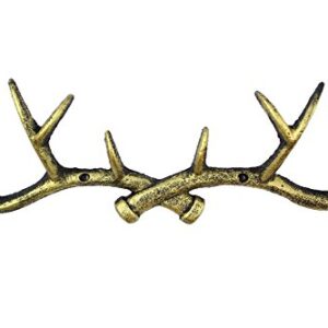 Handcrafted Model Ships Rustic Gold Cast Iron Antler Wall Hooks 15" - Rustic Wall Hook - Decorative Dee