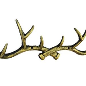 Handcrafted Model Ships Rustic Gold Cast Iron Antler Wall Hooks 15" - Rustic Wall Hook - Decorative Dee