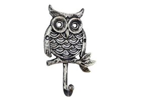 handcrafted model ships rustic silver cast iron owl hook 6"- iron hook - home owl decor
