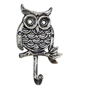 Handcrafted Model Ships Rustic Silver Cast Iron Owl Hook 6"- Iron Hook - Home Owl Decor