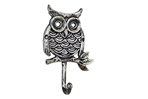 Handcrafted Model Ships Rustic Silver Cast Iron Owl Hook 6"- Iron Hook - Home Owl Decor