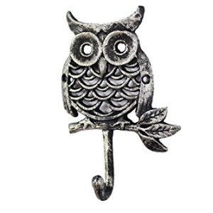 Handcrafted Model Ships Rustic Silver Cast Iron Owl Hook 6"- Iron Hook - Home Owl Decor