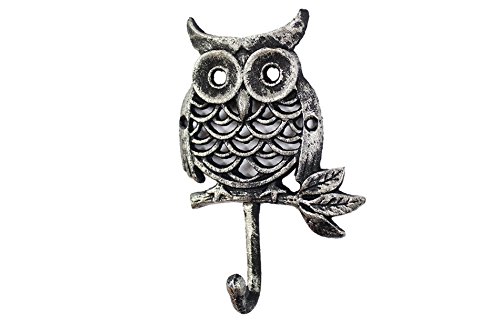 Handcrafted Model Ships Rustic Silver Cast Iron Owl Hook 6"- Iron Hook - Home Owl Decor