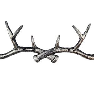 Handcrafted Model Ships Rustic Silver Cast Iron Antler Wall Hooks 15" - Iron Hook - Deer Wall Decor