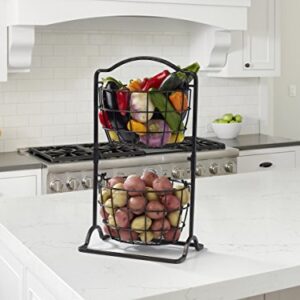 Gourmet Basics by Mikasa Harbor 2-Tier Metal Mini Countertop Fruit Storage Basket, Antique Black