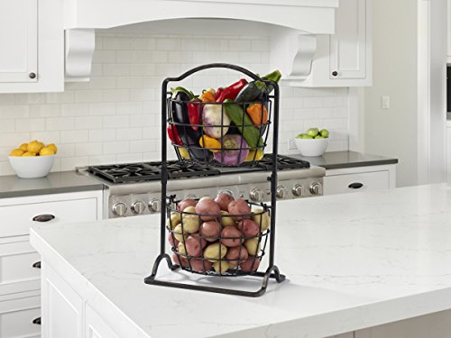 Gourmet Basics by Mikasa Harbor 2-Tier Metal Mini Countertop Fruit Storage Basket, Antique Black