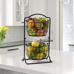 Gourmet Basics by Mikasa Harbor 2-Tier Metal Mini Countertop Fruit Storage Basket, Antique Black