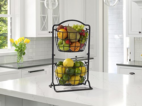 Gourmet Basics by Mikasa Harbor 2-Tier Metal Mini Countertop Fruit Storage Basket, Antique Black