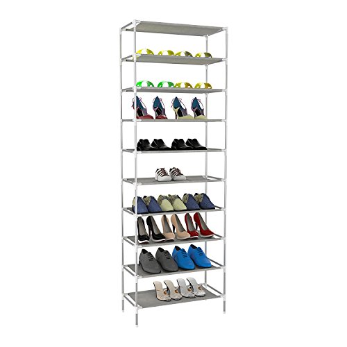 dtemple 10 Tiers Space Saving Shoe Rack Mount Stand Sturdy Shelf Storage Tower Organizer Cabinet Adjustable Shoe Shelf