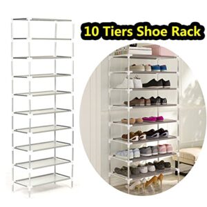 dtemple 10 Tiers Space Saving Shoe Rack Mount Stand Sturdy Shelf Storage Tower Organizer Cabinet Adjustable Shoe Shelf