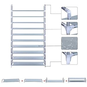 dtemple 10 Tiers Space Saving Shoe Rack Mount Stand Sturdy Shelf Storage Tower Organizer Cabinet Adjustable Shoe Shelf