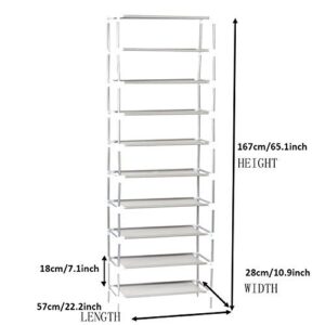 dtemple 10 Tiers Space Saving Shoe Rack Mount Stand Sturdy Shelf Storage Tower Organizer Cabinet Adjustable Shoe Shelf