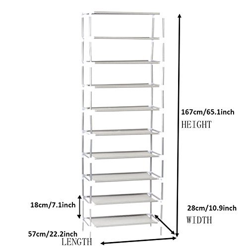 dtemple 10 Tiers Space Saving Shoe Rack Mount Stand Sturdy Shelf Storage Tower Organizer Cabinet Adjustable Shoe Shelf