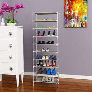 dtemple 10 Tiers Space Saving Shoe Rack Mount Stand Sturdy Shelf Storage Tower Organizer Cabinet Adjustable Shoe Shelf