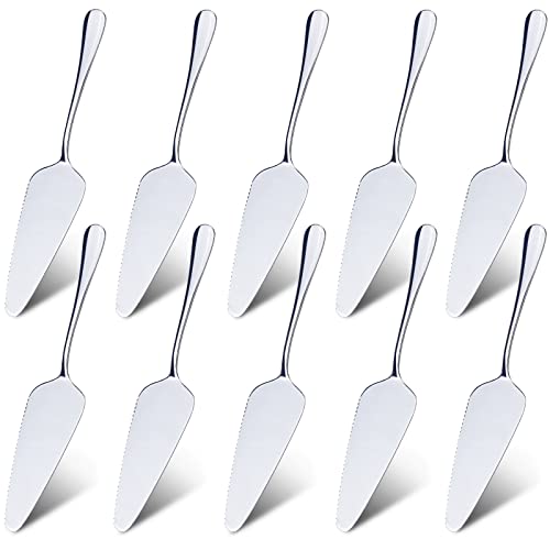 RETON 10 Pcs Stainless Steel Pie/Cake/Pizza Server Holder, Mirror Finished and One Side with Fine Serrated Edge (10 Pcs, Serrated Edge)