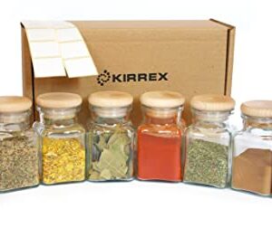 Kirrex Glass Spice Jars with Wooden Lid, 5oz (8 Jars)