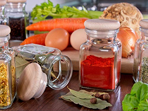 Kirrex Glass Spice Jars with Wooden Lid, 5oz (8 Jars)