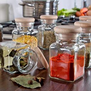 Kirrex Glass Spice Jars with Wooden Lid, 5oz (8 Jars)