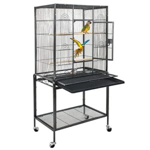 zeny 53-inch parakeet bird cage, wrought iron standing large parrot parakeet flight birdcage with rolling stand, pet parrot cage, flight cage for cockatiels parakeet lovebird canary finch