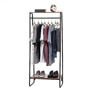 iris usa, inc. clothing rack, clothes rack with 2 wood shelves, freestanding clothing rack, easy to assemble garment rack, standing metal sturdy clothing rack, small space storage solution, black