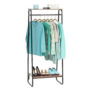 IRIS USA, Inc. Clothing Rack, Clothes Rack with 2 Wood Shelves, Freestanding Clothing Rack, Easy to Assemble Garment Rack, Standing Metal Sturdy Clothing Rack, Small Space Storage Solution, Black