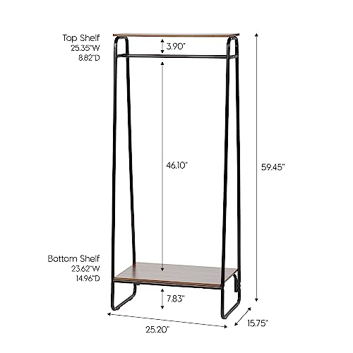 IRIS USA, Inc. Clothing Rack, Clothes Rack with 2 Wood Shelves, Freestanding Clothing Rack, Easy to Assemble Garment Rack, Standing Metal Sturdy Clothing Rack, Small Space Storage Solution, Black