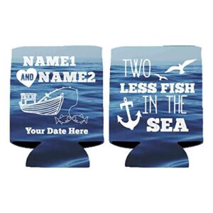 victorystore can and beverage coolers: neoprene customizable “two less fish in the sea” nautical wedding can coolers - 100pc