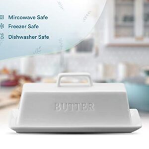 Kook Ceramic Butter Dish with Lid, Kitchen Countertop Butter Keeper, Serving Tray with Cover, Storage Container, Holds 1 Stick, Microwave and Dishwasher Safe, White