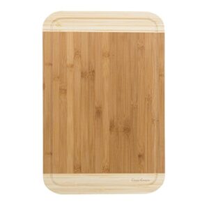 two tone bamboo cutting board- extra thick, chopping and serving board with juice groove 18x12x.75 by classic cuisine