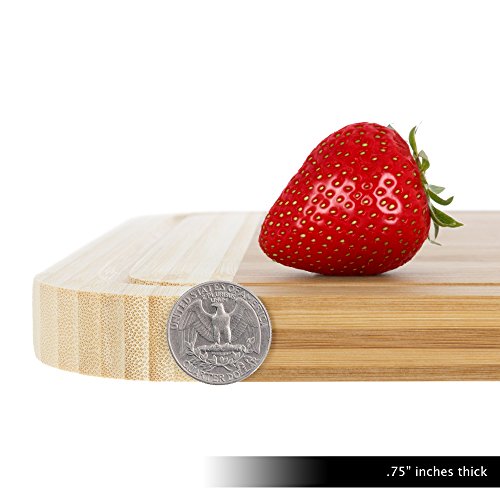 Two Tone Bamboo Cutting Board- Extra Thick, Chopping and Serving Board with Juice Groove 18x12x.75 by Classic Cuisine