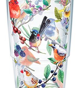 Tervis Watercolor Songbirds Made in USA Double Walled Insulated Tumbler Cup Keeps Drinks Cold & Hot, 24oz, Clear