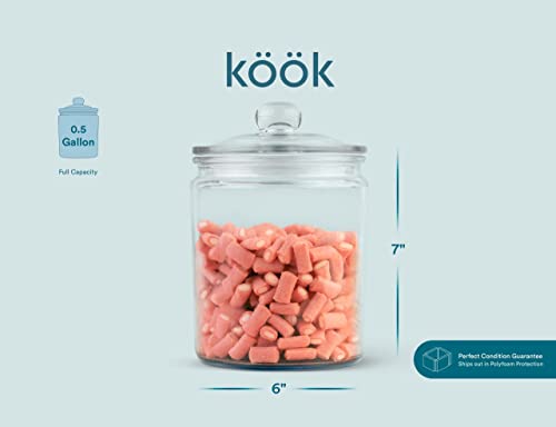 KooK Glass Kitchen Jars, Food & Cookie Storage Containers for Pantry, Bathroom Apothecary Canisters, Dishwasher Safe, with Chalk and Labels, 1/2 Gallon, Set of 2