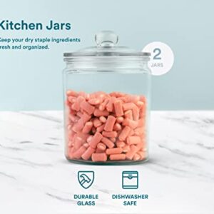 KooK Glass Kitchen Jars, Food & Cookie Storage Containers for Pantry, Bathroom Apothecary Canisters, Dishwasher Safe, with Chalk and Labels, 1/2 Gallon, Set of 2